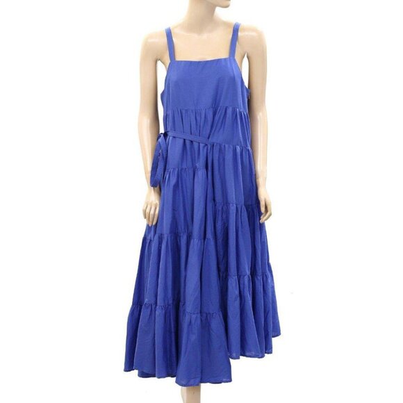 Merlette Dresses & Skirts - Merlette Birggi Midi Dress Ruffle Tiered Cotton Resort Berber Blue L New